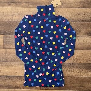 Mini Boden Size 11/12 NWT Navy Heart Print Valentine Top Girls Long Sleeve Shirt